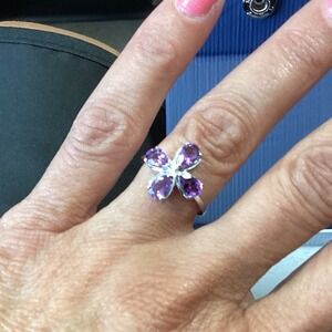 Amethyst Ring Designer Flower Ring Natural‎ Gemstone Ring Size Adjustable